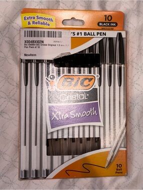 Bic Cristal Xtra Smooth Black Ballpoint Pens - Pack of 10 New!